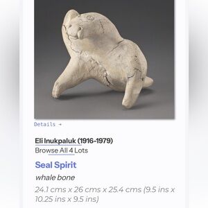 Eli Inukpaluk "Seal Spirit" Inuit Whale Bone Large Sculpture